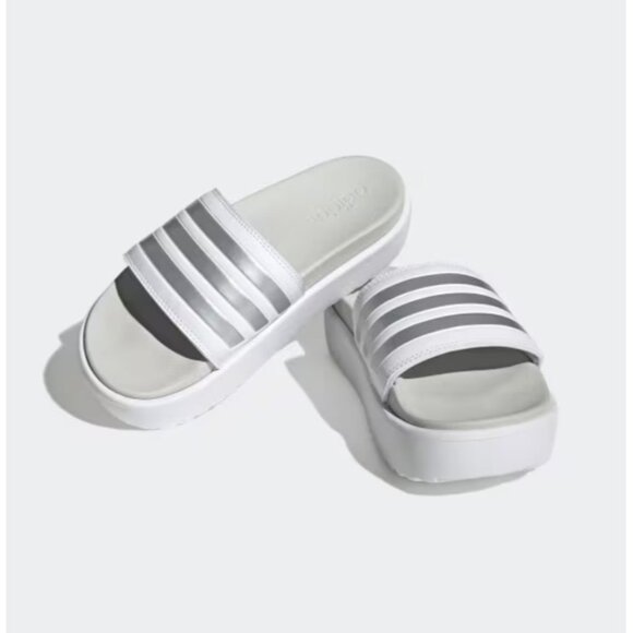 Adidas IE9703 Platform Slides White / Metallic ( 9 ) - Picture 1 of 4